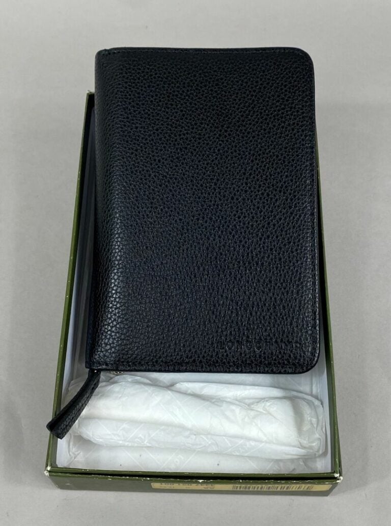 LONGCHAMP - Protège-répertoire en cuir grainé noir, fermeture zippée - Avec boî…