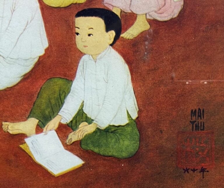 Lot comprenant deux pièces encadrées asiatiques dont une reproduction de Mai Th…