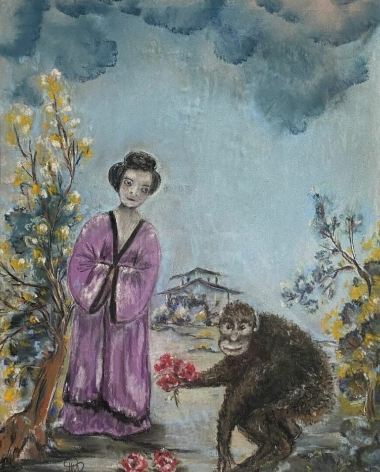 Lot comprenant deux pièces encadrées asiatiques dont une reproduction de Mai Th…
