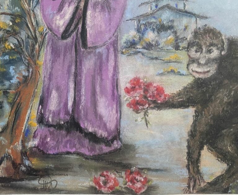 Lot comprenant deux pièces encadrées asiatiques dont une reproduction de Mai Th…
