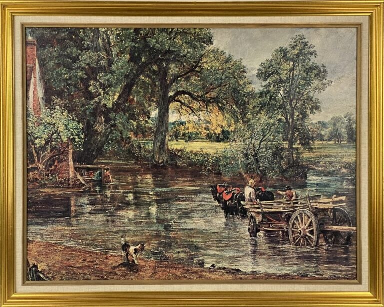 Lot comprenant procédé sur toile, pièces encadrées et huile sur toile, paysage…