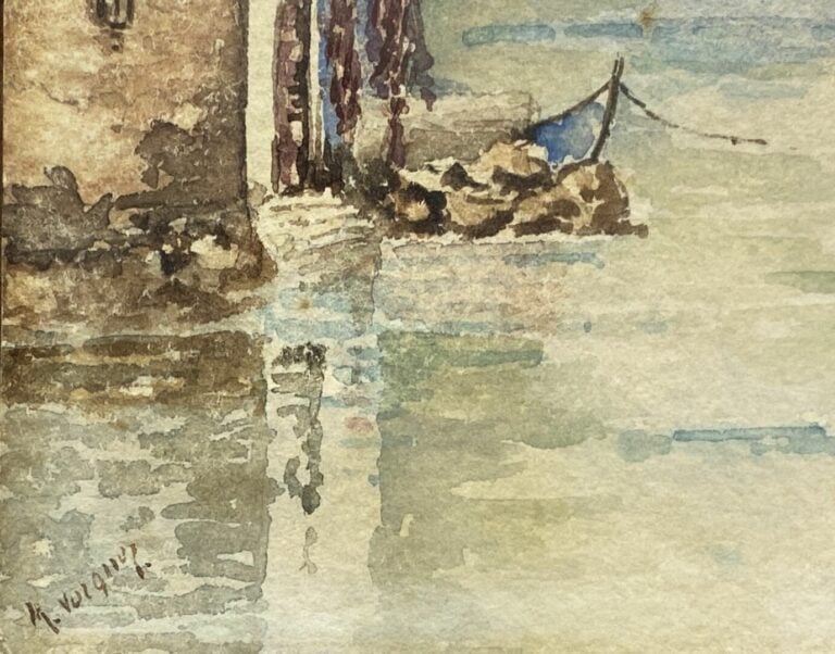 Lot comprenant une eau-forte en couleurs Bateau et deux aquarelles Bord de mer…