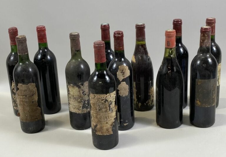 Lot de 12 bouteilles : - 3 ch L aLagune, Haut Médoc (1 de 87, les autres ?) - 1…