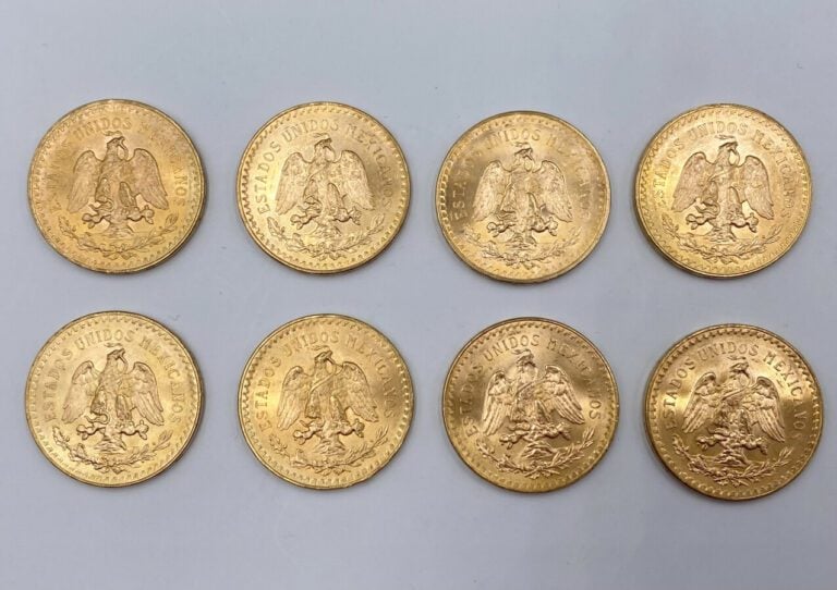 Lot de 8 pièces de 50 Pesos en or 1947
