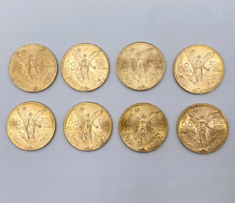Lot de 8 pièces de 50 Pesos en or 1947