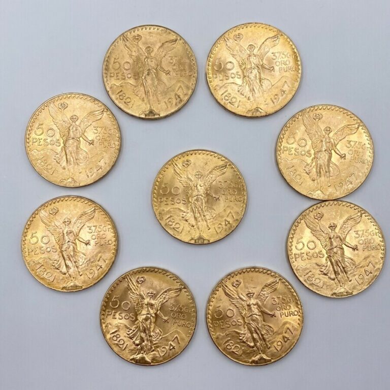 Lot de 9 Pièces de 50 Pesos en or 1947