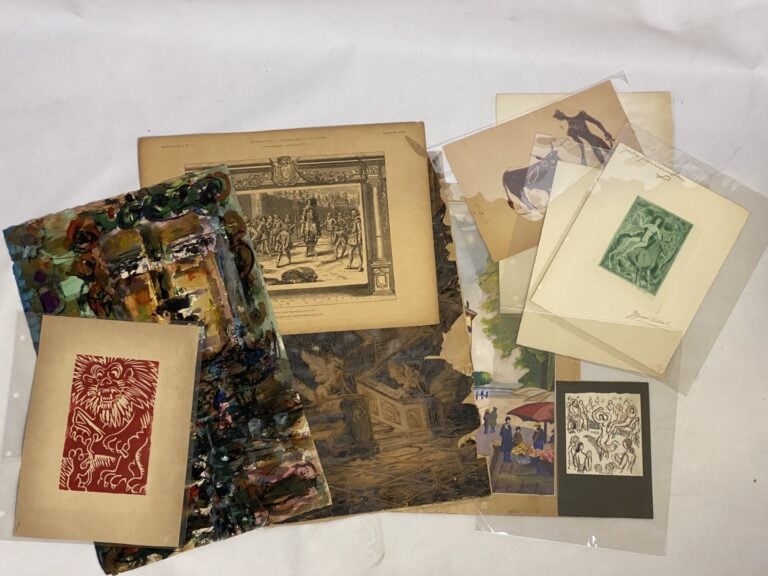 Lot de cartons à dessins contenant des lithographies signées MOLNE, affiches d'…