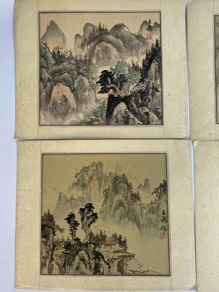 LOT DE CINQ (5) PEINTURES SUR TISSU - Chine - Représentant chacune un paysage r…