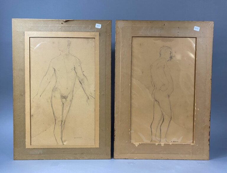 Lot de deux dessins double face Académie d'homme