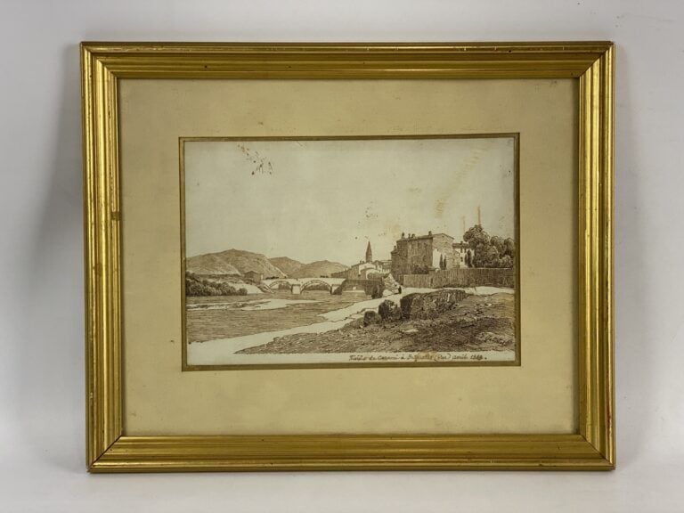 Lot de deux gravures en couleur sous verre : Vue prise du château et Vue prise…