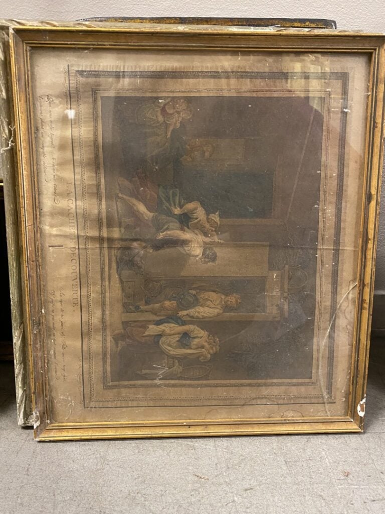 Lot de gravures dont trois par Vredeman de Vries, et petit lot d'huiles sur boi…