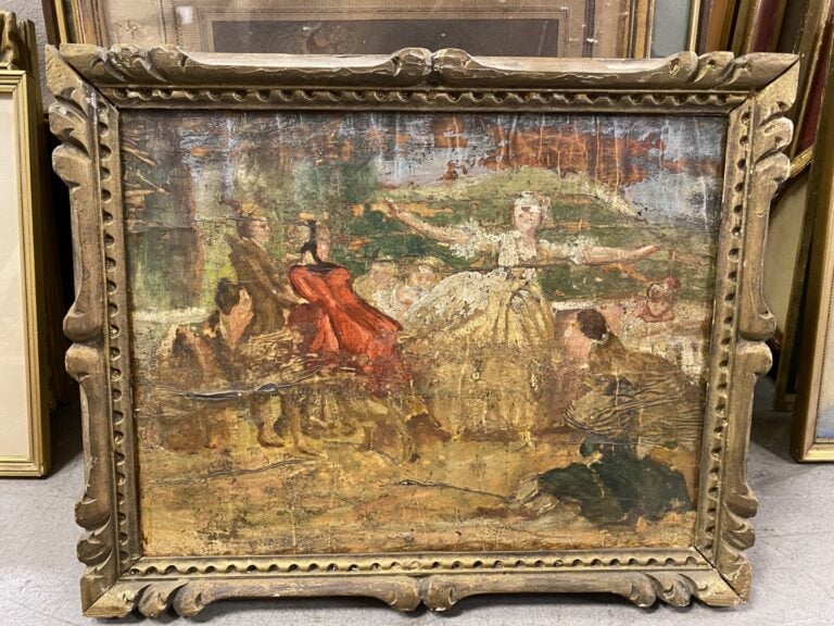 Lot de gravures dont trois par Vredeman de Vries, et petit lot d'huiles sur boi…