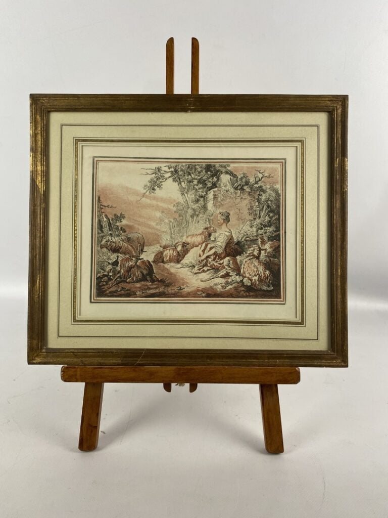 Lot de gravures et gravures en couleurs dont le Marchand de poissons, le Départ…