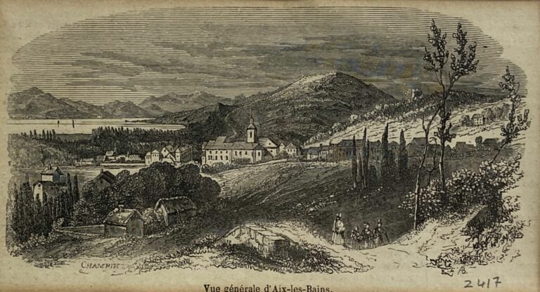 Lot de gravures et reproductions diverses dont vue générale d'Aix-les-bains, DE…
