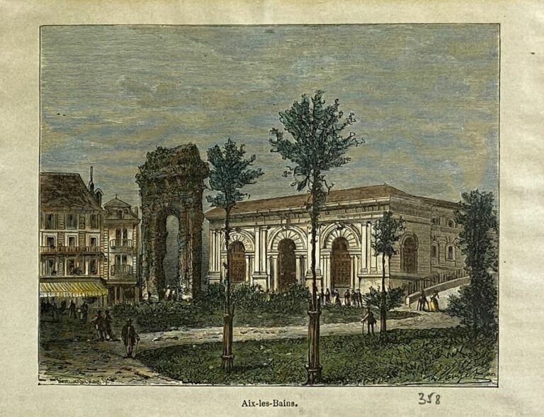 Lot de gravures et reproductions diverses dont vue générale d'Aix-les-bains, DE…