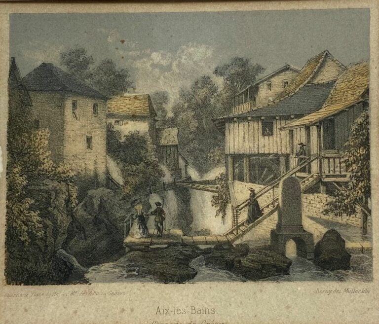Lot de gravures et reproductions diverses dont vue générale d'Aix-les-bains, DE…