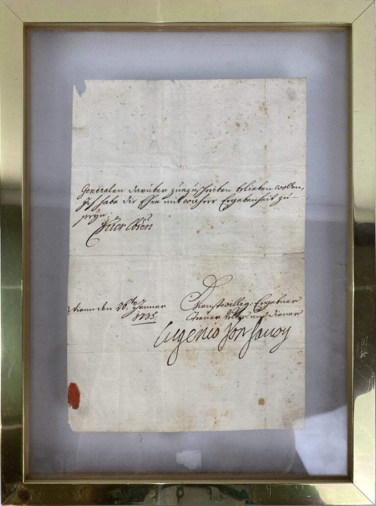 Lot de lettres manuscrites encadrées sous verre - 70 x 69 cm