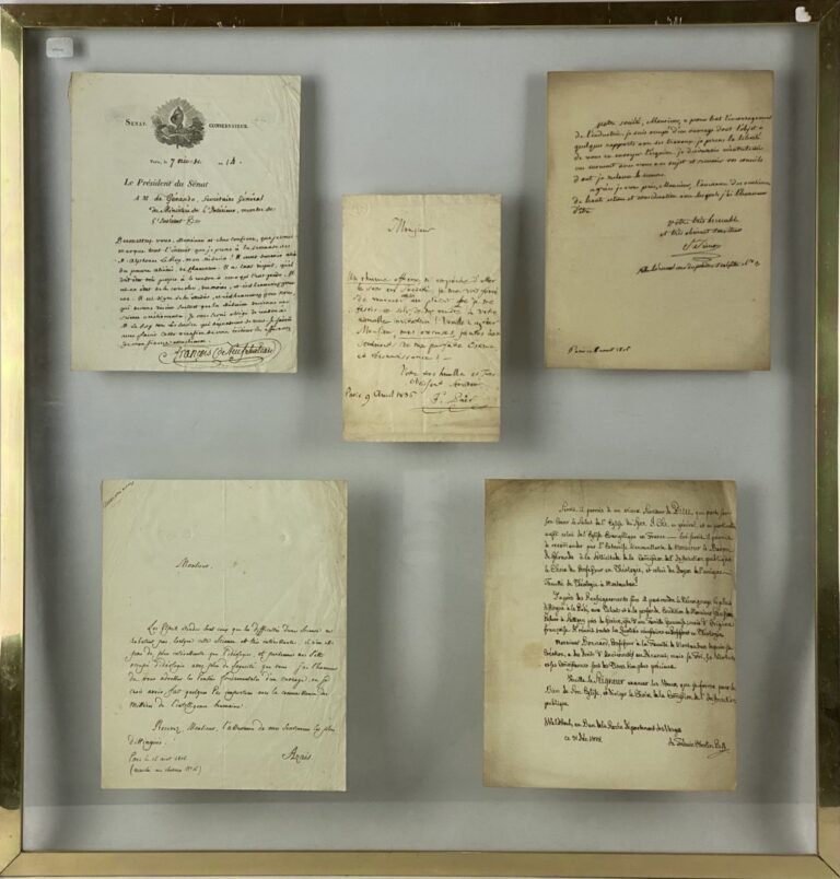Lot de lettres manuscrites encadrées sous verre - 70 x 69 cm