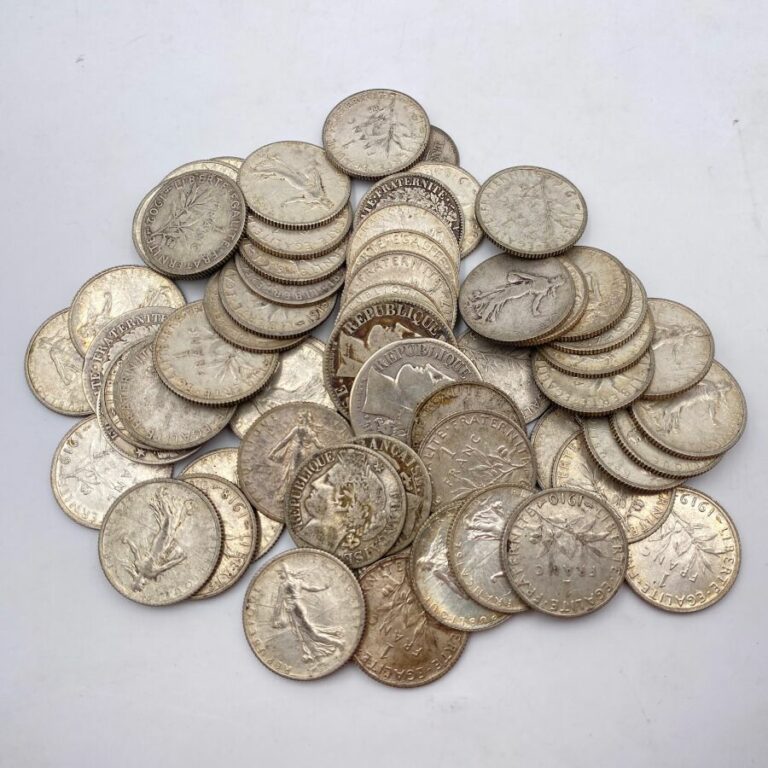 Lot de pièces de 1 franc en argent Semeuses - Poids :300 g