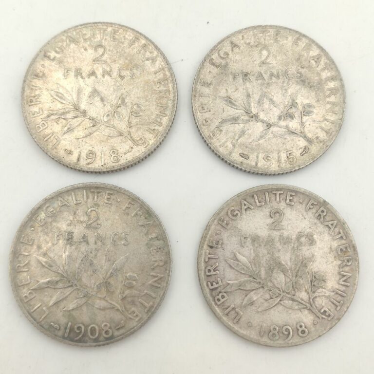 Lot de pièces de 2 francs en argent Semeuses - Poids :39 g