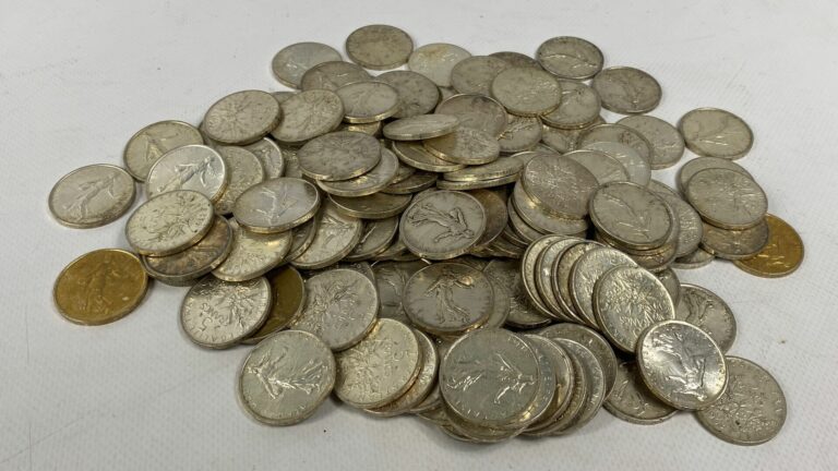 Lot de pièces de 5 francs en argent (925) - Poids total : 1 580 g