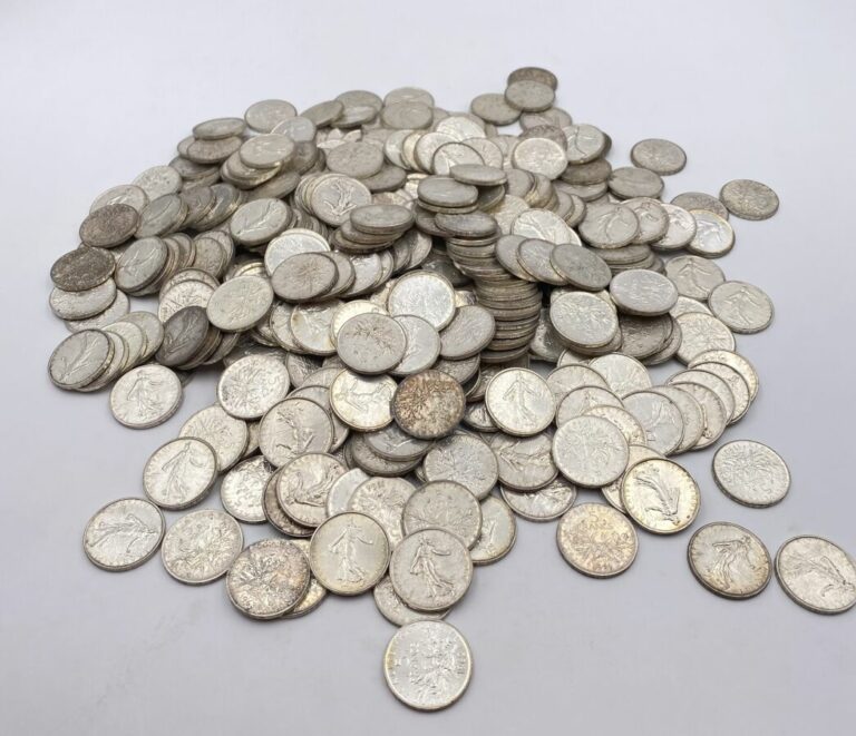 Lot de pièces de 5 francs en argent Semeuses - Poids :4100 g