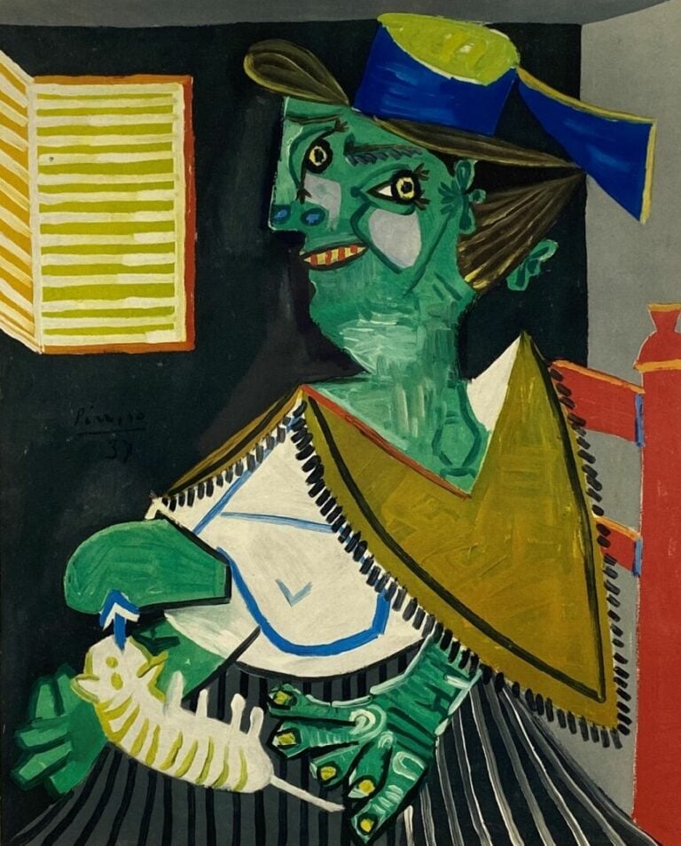 Lot de pièces encadrées - -Femme au chat, d'après Picasso - -Composition, papie…