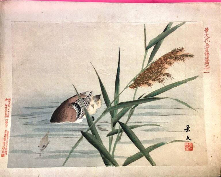 [-] LOT D'UNE DIZAINE D'ESTAMPES JAPONAISES - A décor d'oiseaux, canards, fleur…