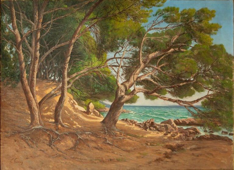 Louis GAIDAN (1847-1925). - Arbres en bord de mer - Huile sur toile, signé en b…