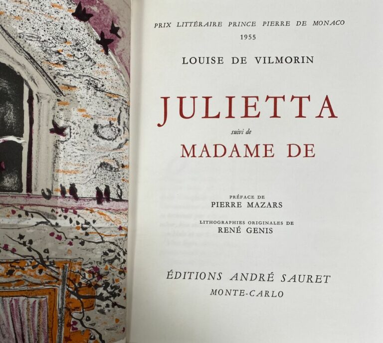 [Louise de Vilmorin:Julietta ,Madame De].Edité à Monte-Carlo par André Sauret e…