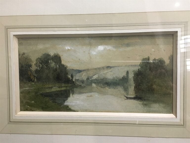 Louise THUILLIER (1831-1917). - Paysage de rivière - Aquarelle sur papier, sign…