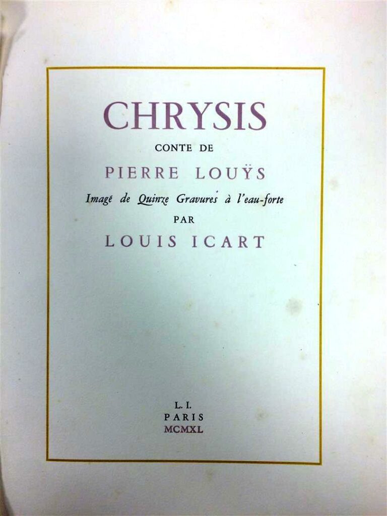 LOUYS (Pierre). - Chrysis. Conte de Pierre Lous illustré de quinze gravures à l…