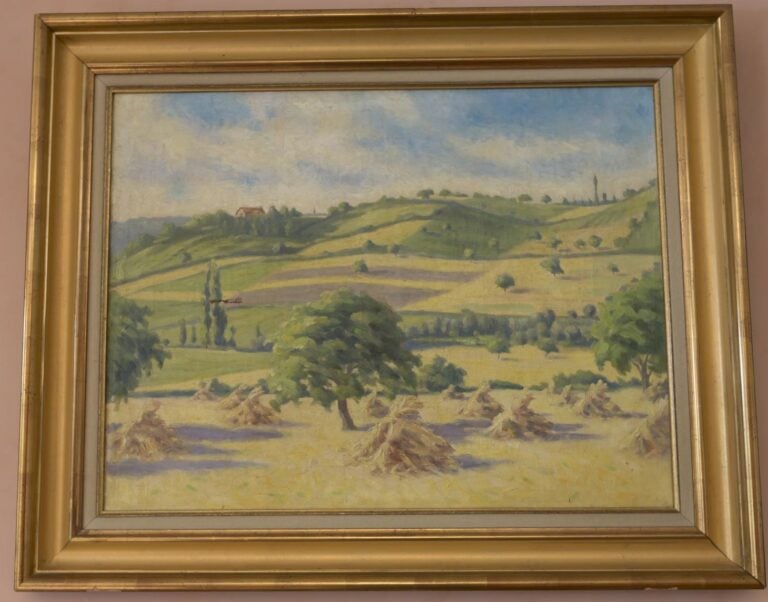 Lucien MARGOTTET (1884-1950) - Paysage aux bottes de foin - Huile sur toile, id…
