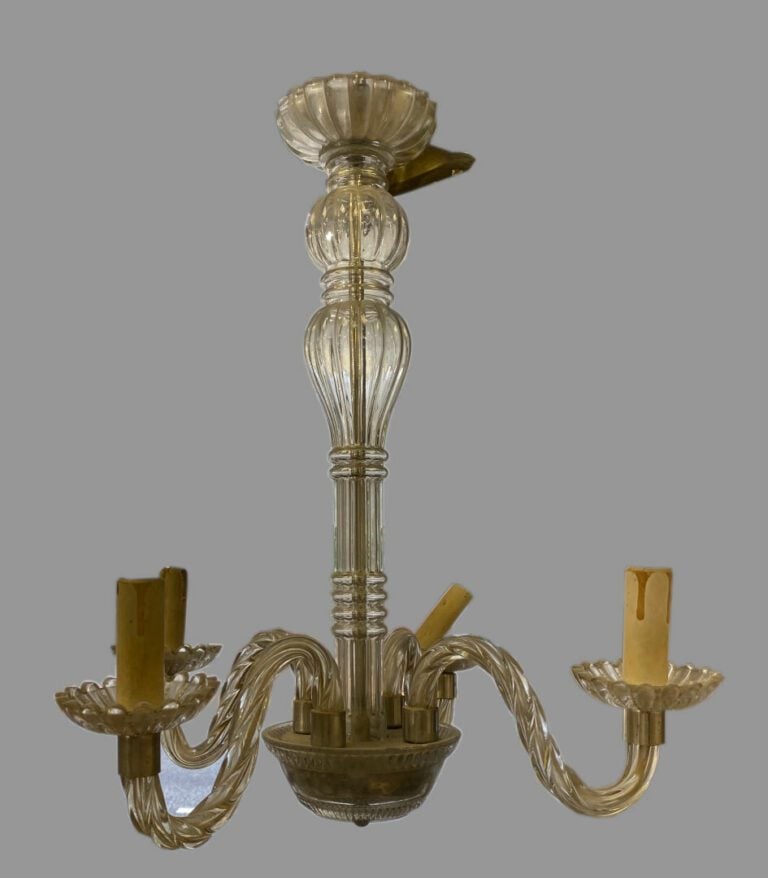 Lustre en verre de Murano à quatre bras de lumière mouvementés - H : 47 cm - AJ…
