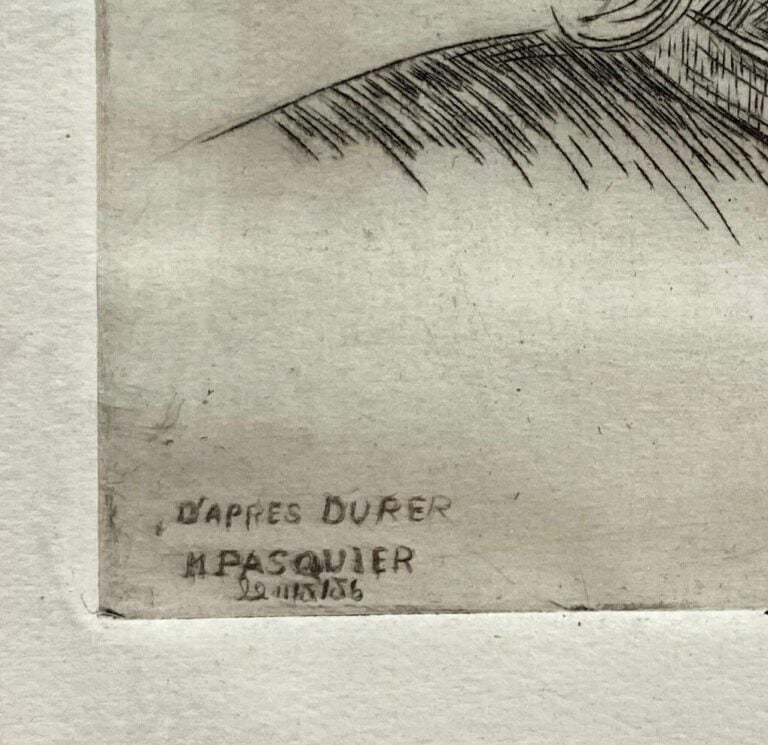 M. PASQUIER (XXe siècle) - Portrait d'homme d'après DURER - Eau-forte sigéne et…