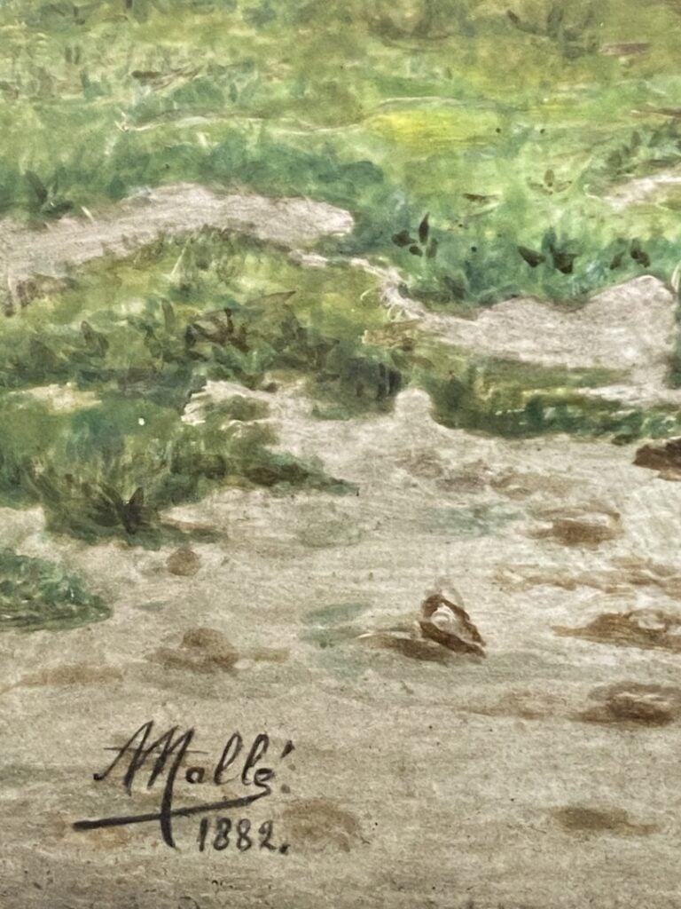 MALLE - Bergère aux moutons - Peinture sur porcelaine - 27 x 40 cm