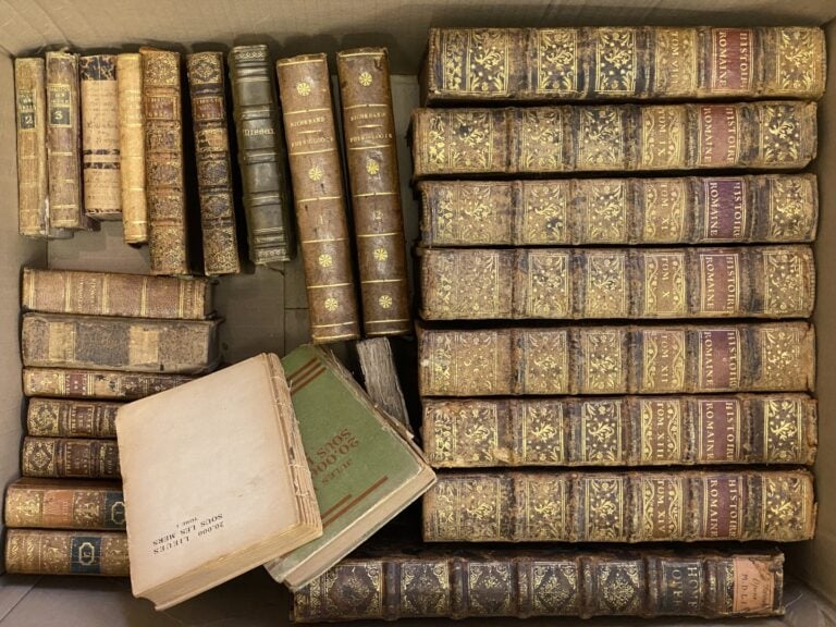 Mannette de livres reliés et brochés dont Histoire romaine depuis la fondation…