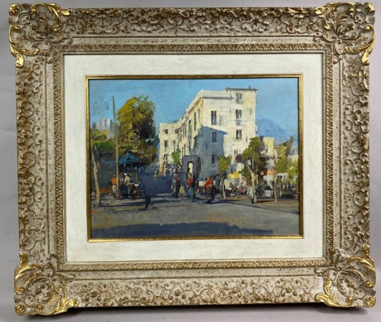 Mario MARESCA (né en 1877) - Coucher de soleil sur le port - Huile sur toile -…