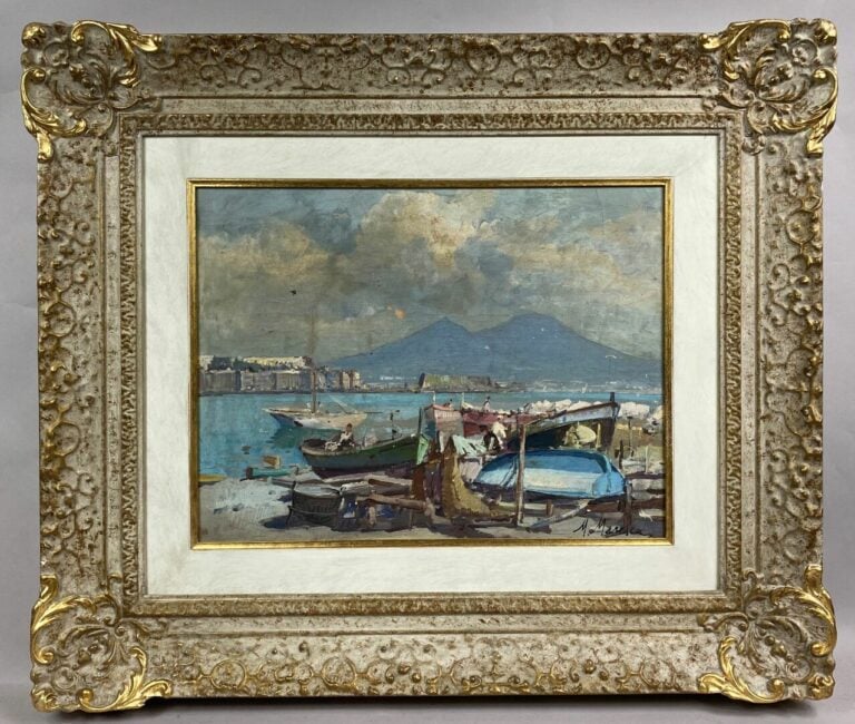 Mario MARESCA (né en 1877) - Retour de pêche - Huile sur toile - Signé - 35 x 4…