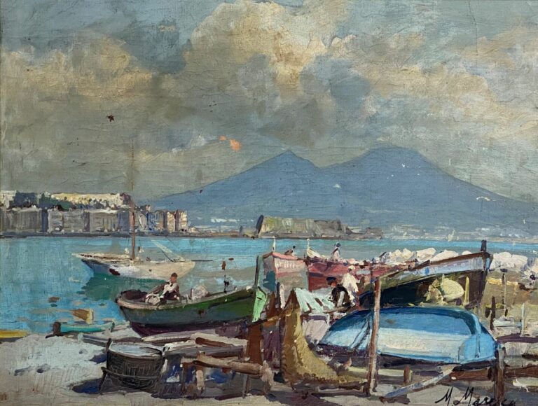 Mario MARESCA (né en 1877) - Retour de pêche - Huile sur toile - Signé - 35 x 4…