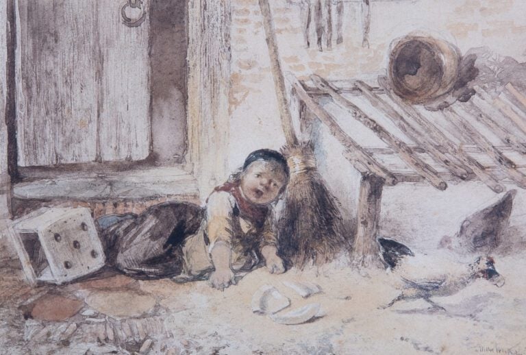 Mary TEN KATE (1831-1910). - L'assiette cassée - Dessin à l'encre et lavis et a…