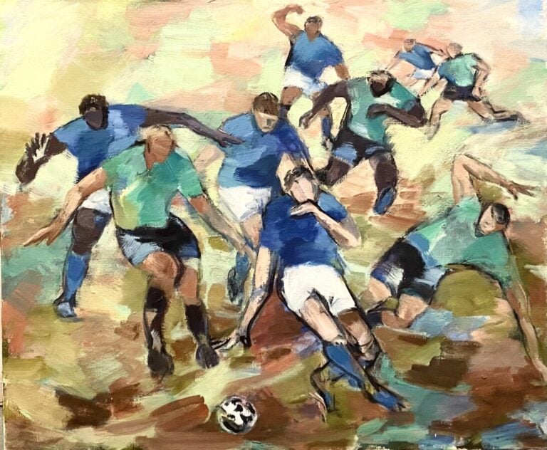 Match de foot - Huile sur toile, - 54 x 65 cm