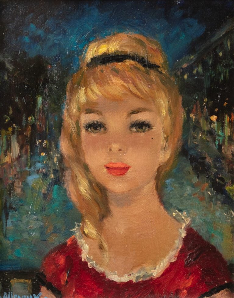 Maurice ALLEROUX (XXème siècle). - Jeune fille en rouge - Huile sur toile, sign…