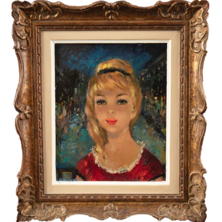 Maurice ALLEROUX (XXème siècle). - Jeune fille en rouge - Huile sur toile, sign…