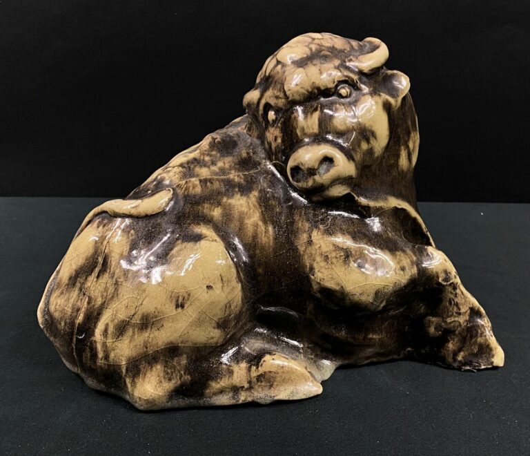 Maurice GENSOLI & Louis DELACHENAL (émailleur) - Bison - Sculpture en grès émai…