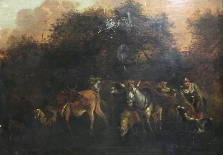 Michiel Carré (1657-1727/47). - Bergère au troupeau - Huile sur panneau, signée…