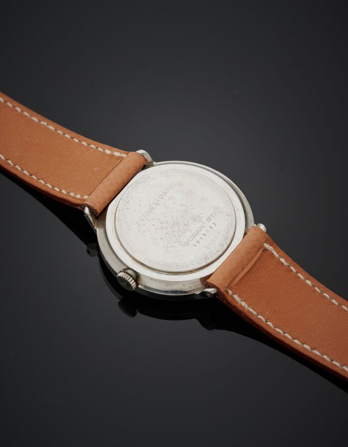 MIDO pour HERMES - BRACELET MONTRE ronde, modèle « Ocean Star » en acier. Cadra…