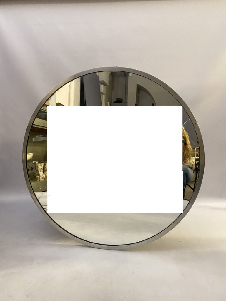 Miroir circulaire entourage en métal chromé - D : 90 cm