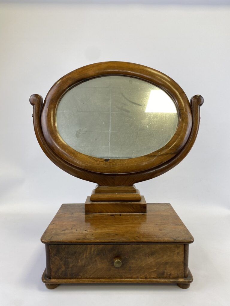 Miroir de table ovale en bois naturel - H : 59 cm
