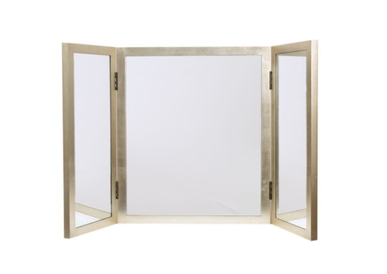 Miroir en triptyque, le cadre en acier poli, la surface des miroirs à l'imitati…